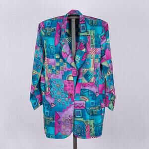 Vintage Jo Hardin Vibrant Multicolor Disco Art to Wear Blazer Made in USA Size 6